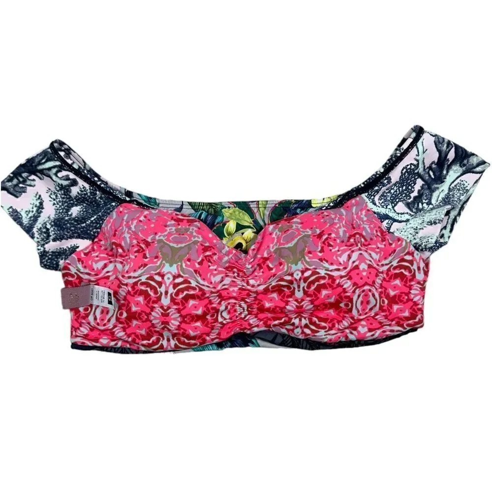Maaji Swimwear Pink & Grey Tropical Print Reversible Off Shoulder Bikini Top - Picture 4 of 6